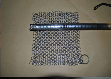 Kitchen 304 Stainless Steel Chainmail Scrubber / Wire Mesh Scrubber For Cookware