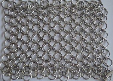 Food Grade Stainless Steel Chainmail Scrubber For Cast Iron Cookware , Round Shape