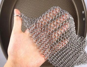 SUS 304 Chainmail Cast Iron Pan Scrubber , Stainless Steel Pot Scrubber 