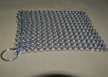 4&quot;*4&quot; Rectangle Chainmail Cast Iron Pan Scrubber For Clean Cookware , Food Grade supplier